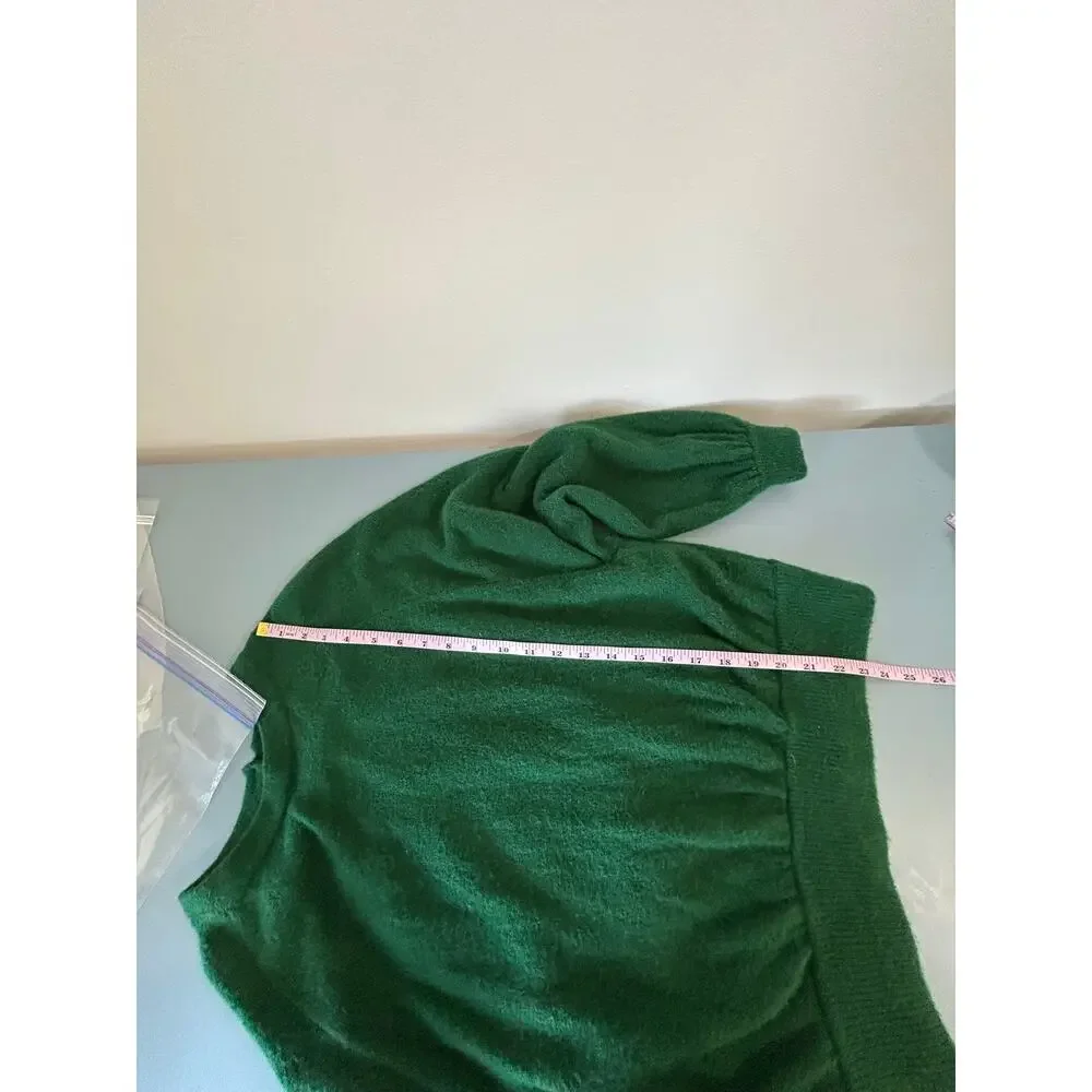 J. Crew wool blend sweater womens M green button detail crew neck